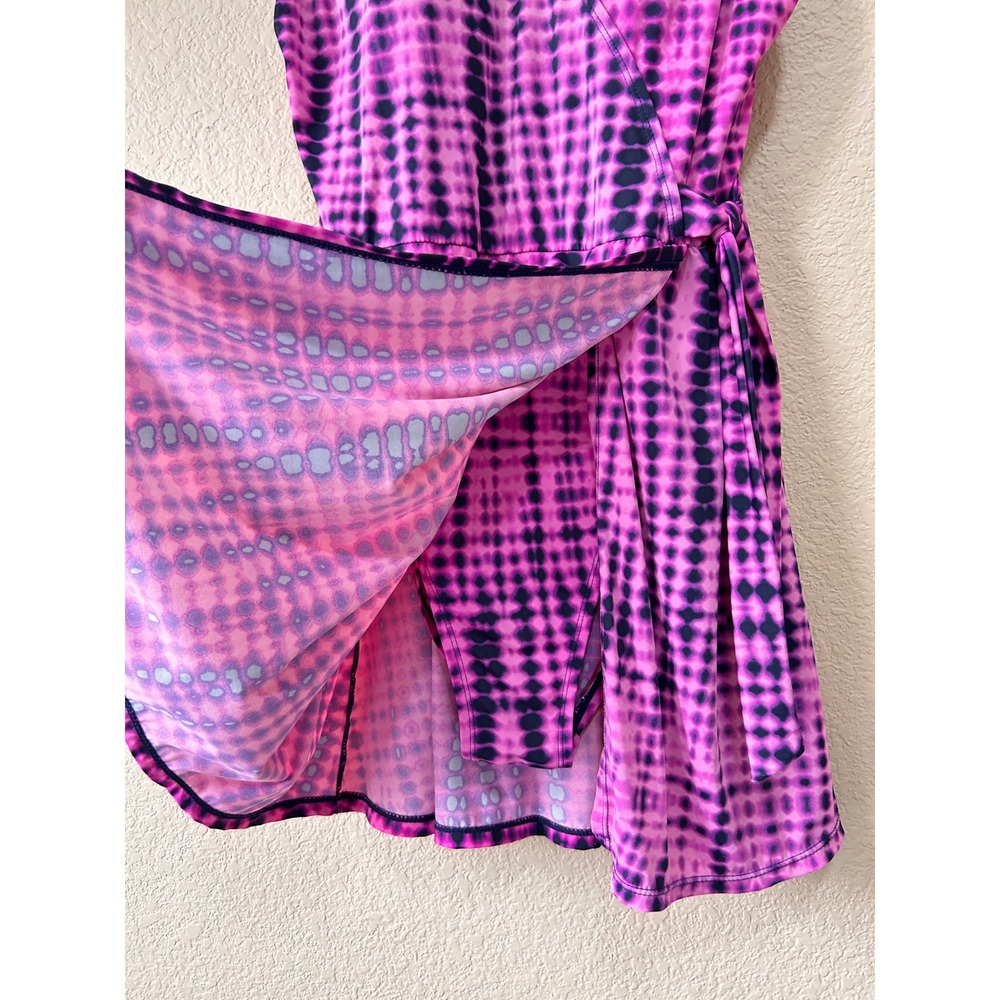 D&Co. Beach 10 Swim Dress Pink Black Tie Dye Dot Wrap V-Neck Modest Summer - Picture 5 of 12